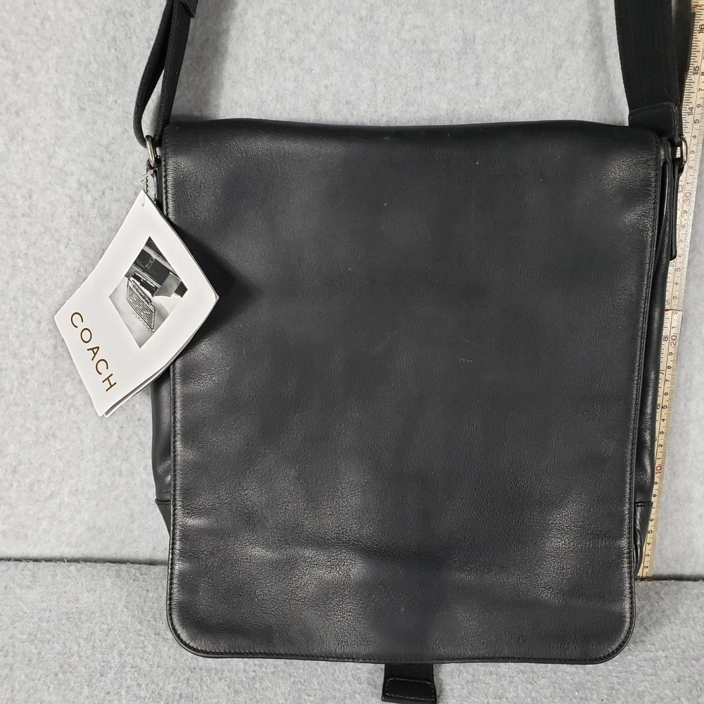 NWT Coach Black Leather Messenger Crossbody Bag Adjustable Strap Buckle Unisex - Picture 2 of 16